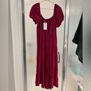 Zesica Chic Berry Ruffle Tiered Midi Dress